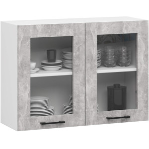 Vitrine De Cuisine Akord Oliwia W80 Blanche 80 Cm 2 Portes Façade Béton 2 Étagères 80X30,5X58 Cm