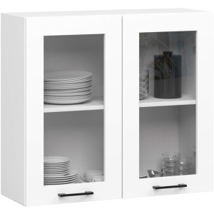 Vitrine De Cuisine Akord Oliwia W80 H720 Blanche 80 Cm 2 Portes Façade Blanche 2 Étagères 80X30,5X72 Cm