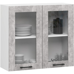 Vitrine De Cuisine Akord Oliwia W80 H720 Blanche 80 Cm 2 Portes Façade Béton 2 Étagères 80X30,5X72 Cm