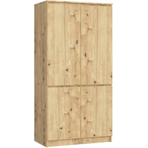 Armoire Akord S90 Chêne Artisan 90 Cm 4 Portes Façade Chêne Artisan 4 Étagères 90X51X180 Cm