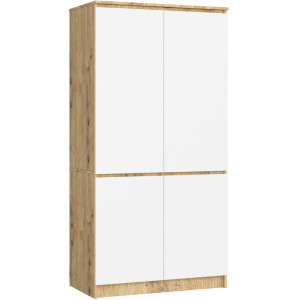 Armoire Akord S90 Chêne Artisan 90 Cm 4 Portes Façade Blanche 4 Étagères 90X51X180 Cm