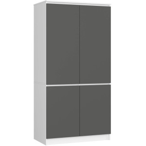 Armoire Akord S90 Blanche 90 Cm 4 Portes Façade Gris Graphite 4 Étagères 90X51X180 Cm