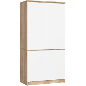 Armoire Akord S90 Chêne Sonoma 90 Cm 4 Portes Façade Blanche 4 Étagères 90X51X180 Cm