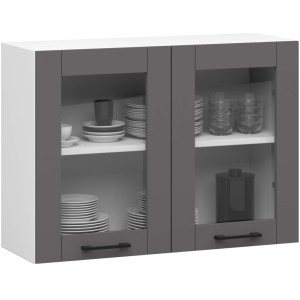 Vitrine De Cuisine Akord Oliwia W80 Blanche 80 Cm 2 Portes Façade Gris Graphite 2 Étagères 80X30X58 Cm