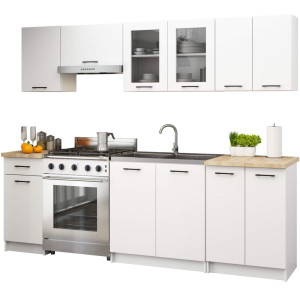 Ensemble De Cuisine Vitré Akord Oliwia 2.4M Blanche 240 Cm 11 Portes 1 Tiroir Façade Blanche 240X46X203 Cm