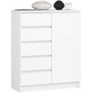 Commode Akord K80 Blanche 80 Cm 1 Porte 5 Tiroirs 3 Étagères 80X35X97 Cm