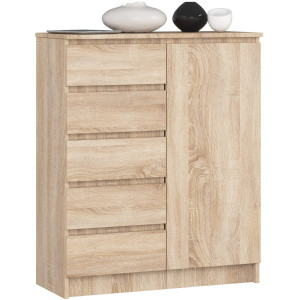 Commode Akord K80 Chêne Sonoma 80 Cm 1 Porte 5 Tiroirs 3 Étagères 80X35X97 Cm