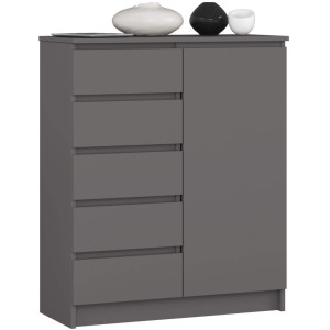 Commode Akord K80 Gris Graphite 80 Cm 1 Porte 5 Tiroirs 3 Étagères 80X35X97 Cm