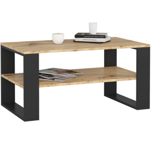 Table Basse Akord Alex Chêne Artisan 92 Cm Pieds Noirs 92X53X45 Cm
