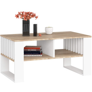 Table Basse Akord Rockford Chêne Sonoma 92 Cm Pieds Blancs 92X53X45 Cm