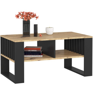 Table Basse Akord Rockford Chêne Artisan 92 Cm Pieds Noirs 92X53X45 Cm