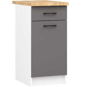 Armoires De Cuisine Basse Akord S40 Oliwia Modulable Blanc 40 Cm 1 Porte 1 Tiroir Façade Gris Graphite 2 Étagères 40X46X85 Cm