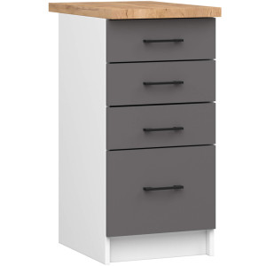 Armoires De Cuisine Basse Akord S40 Oliwia Modulable Blanc 40 Cm 4 Tiroirs Façade Gris Graphite 40X46X85 Cm