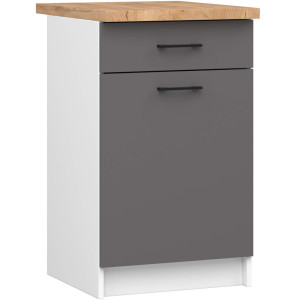 Armoires De Cuisine Basse Akord S50 Oliwia Modulable Blanc 50 Cm 1 Porte 1 Tiroir Façade Gris Graphite 2 Étagères 50X46X85 Cm