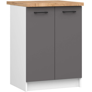 Armoires De Cuisine Basse Akord S60 Oliwia Modulable Blanc 60 Cm 2 Portes Façade Gris Graphite 2 Étagères 60X46X85 Cm