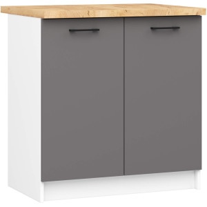 Armoires De Cuisine Basse Akord S80 Oliwia Modulable Blanc 80 Cm 2 Portes Façade Gris Graphite 2 Étagères 80X46X85 Cm