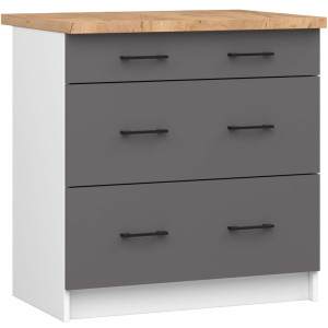 Armoires De Cuisine Basse Akord S80 Oliwia Modulable Blanc 80 Cm 3 Tiroirs Façade Gris Graphite 80X46X85 Cm