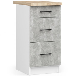 Armoires De Cuisine Basse Akord S40 Oliwia Modulable Blanc 40 Cm 3 Tiroirs Façade Béton 40X46X85 Cm