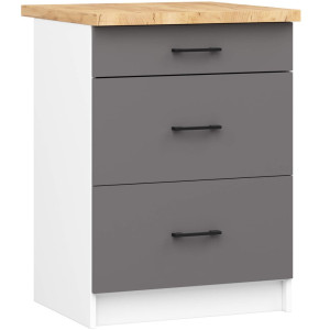 Armoires De Cuisine Basse Akord S60 Oliwia Modulable Blanc 60 Cm 3 Tiroirs Façade Gris Graphite 60X46X85 Cm