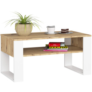 Table Basse Akord Domi Chêne Artisan 92 Cm Pieds Blanc 92X50X45 Cm