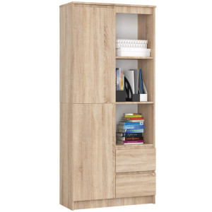 Bibliothèque De Bureau Akord R11 Chêne Sonoma 80 Cm 1 Porte 2 Tiroirs Façade Chêne Sonoma Mat 7 Étagères 80X35X180 Cm