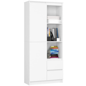 Bibliothèque De Bureau Akord R11 Blanche 80 Cm 1 Porte 2 Tiroirs Façade Blanche Mat 7 Étagères 80X35X180 Cm