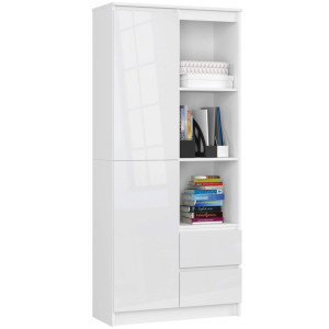 Bibliothèque De Bureau Akord R11 Blanche 80 Cm 1 Porte 2 Tiroirs Façade Blanche Brillante 7 Étagères 80X35X180 Cm