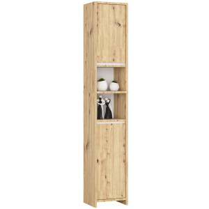 Colonne Salle De Bains Akord Uni Chêne Artisan 32 Cm 2 Portes Façade Blanche 4 Étagères 32X28X180 Cm