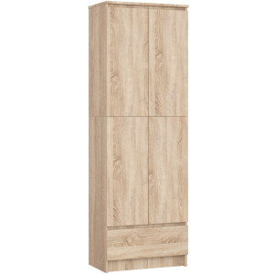 Bibliothèque De Bureau Akord R60 Chêne Sonoma 60 Cm 2 Portes 1 Tiroir Façade Chêne Sonoma Mat 4 Étagères 60X35X180 Cm