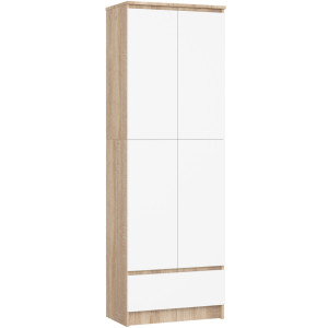 Bibliothèque De Bureau Akord R60 Chêne Sonoma 60 Cm 2 Portes 1 Tiroir Façade Blanche Mat 4 Étagères 60X35X180 Cm