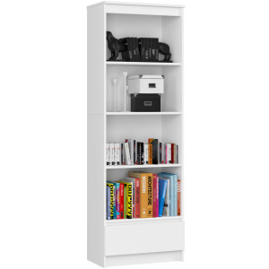 Bibliothèque De Bureau Akord R60 Blanche 60 Cm 1 Tiroir Façade Blanche Mat 4 Étagères 60X35X180 Cm