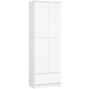 Bibliothèque De Bureau Akord R60 Blanche 60 Cm 2 Portes 1 Tiroir Façade Blanche Mat 4 Étagères 60X35X180 Cm