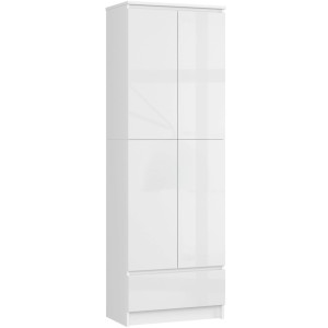 Armoire De Rangement Akord R60 Blanche 60 Cm 2 Portes 1 Tiroir Façade Blanche Brillante 4 Étagères 60X35X180 Cm