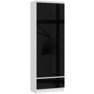 Armoire De Rangement Akord R60 Blanche 60 Cm 2 Portes 1 Tiroir Façade Noir Brillant 4 Étagères 60X35X180 Cm
