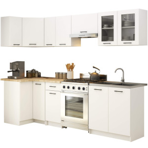 Ensemble De Cuisine Vitré Oliwia 3.0M Blanc 300 Cm 11 Portes 1 Tiroir Façade Blanche 300X46X203 Cm