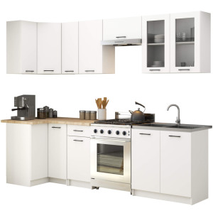 Ensemble De Cuisine Vitré Oliwia 3.0M H720 Blanc 300 Cm 11 Portes 1 Tiroir Façade Blanche 300X46X203 Cm