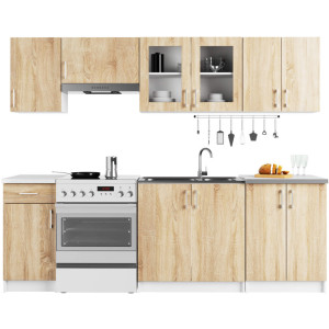 Ensemble De Cuisine Vitré Lima 2.4M Blanc 240 Cm 11 Portes 1 Tiroir Façade Chêne Sonoma 240X44,5X203 Cm