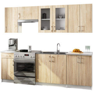 Ensemble De Cuisine Vitré Lima 2.4M H720 Blanc 240 Cm 11 Portes 1 Tiroir Façade Chêne Sonoma 240X44,5X203 Cm