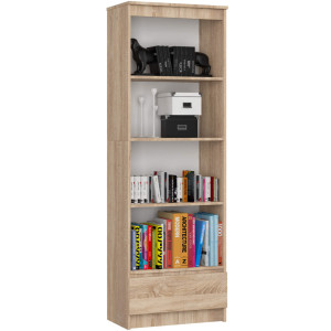 Bibliothèque De Bureau Akord R60 Chêne Sonoma 60 Cm 1 Tiroir Façade Chêne Sonoma Mat 4 Étagères 60X35X180 Cm