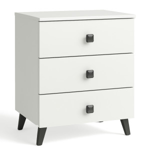 Table De Chevet Akord Mobi Blanche 40 Cm 3 Tiroirs 40X37X58 Cm