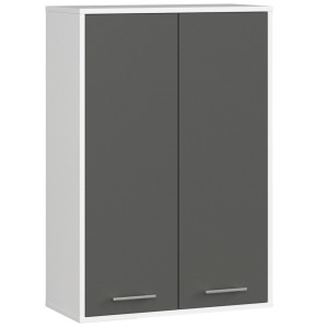 Armoire Salle De Bains Akord Fin Accr. Au Mur Blanche 64 Cm 2 Portes Façade Gris Graphite 4 Étagères 64X30X94 Cm