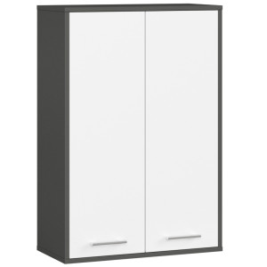 Armoire Salle De Bains Akord Fin Accr. Au Mur Gris Graphite 64 Cm 2 Portes Façade Blanche 4 Étagères 64X30X94 Cm