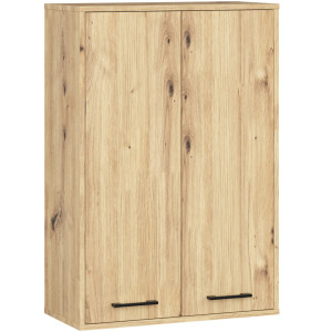 Armoire Salle De Bains Akord Fin Accr. Au Mur Chêne Artisan 64 Cm 2 Portes Façade Chêne Artisan 4 Étagères 64X30X94 Cm