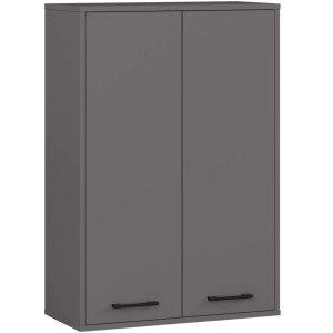 Armoire Salle De Bains Akord Fin Accr. Au Mur Gris Graphite 64 Cm 2 Portes Façade Gris Graphite 4 Étagères 64X30X94 Cm