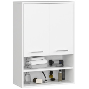 Armoire Salle De Bains Akord Fin Accr. Au Mur Blanche 64 Cm 2 Portes Façade Blanche 4 Étagères 64X30X94 Cm