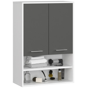Armoire Salle De Bains Akord Fin Accr. Au Mur Blanche 64 Cm 2 Portes Façade Gris Graphite 4 Étagères 64X30X94 Cm