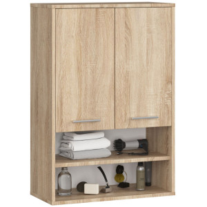 Armoire Salle De Bains Akord Fin Accr. Au Mur Chêne Sonoma 64 Cm 2 Portes Façade Chêne Sonoma 4 Étagères 64X30X94 Cm