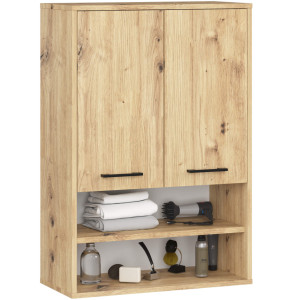 Armoire Salle De Bains Akord Fin Accr. Au Mur Chêne Artisan 64 Cm 2 Portes Façade Chêne Artisan 4 Étagères 64X30X94 Cm