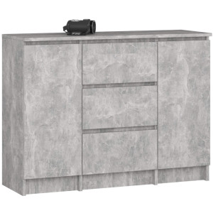 Commode Akord K100 Béton 101 Cm 2 Portes 3 Tiroirs Façade Béton 4 Étagères 101X35X76 Cm
