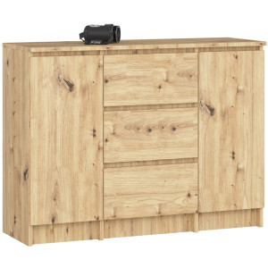 Commode Akord K100 Chêne Artisan 101 Cm 2 Portes 3 Tiroirs Façade Chêne Artisan 4 Étagères 101X35X76 Cm